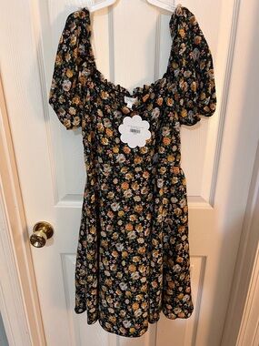 Hope's Black Floral Mini Dress with Yellow & White Roses